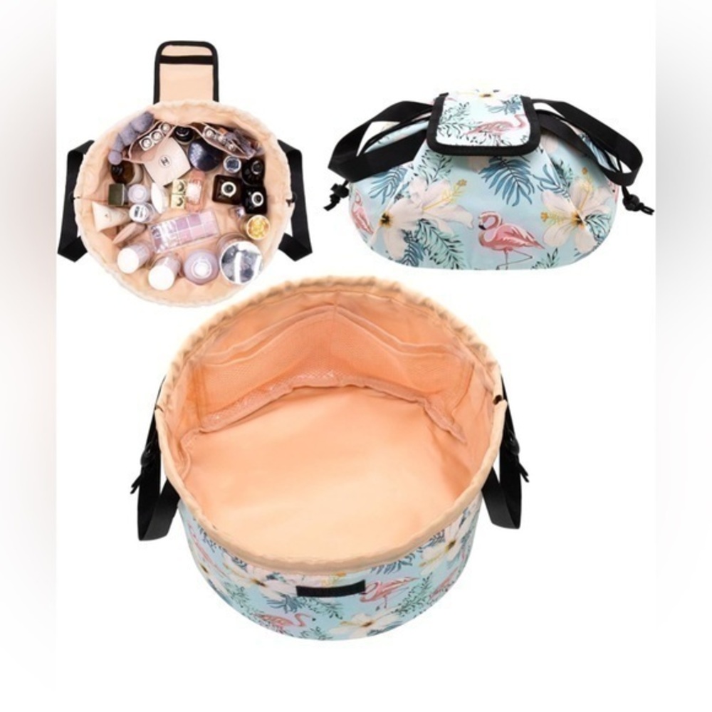 New Drawstring Large Cosmetic Toiletry Organizer Travel Makeup Bag Flamingo